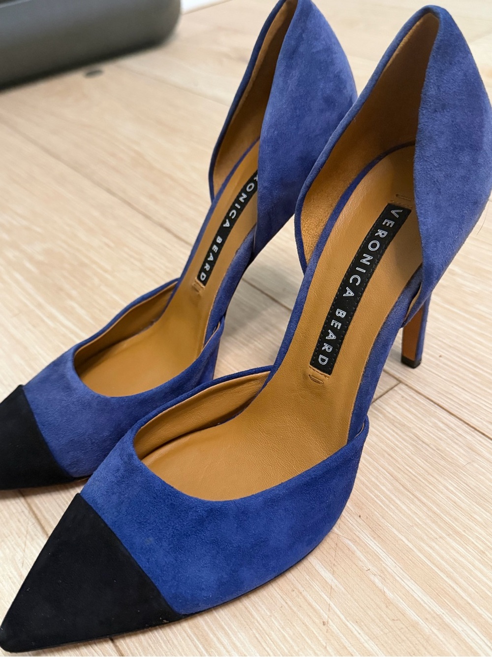 Veronica Beard Blue Black Suede Cap Toe D’Orsay Pumps Heels EU 38.5 US 8